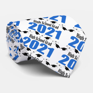 High School Grad 2021 Caps And Diplomas (Blue) Tie