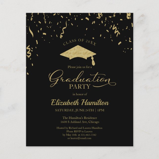 High School Grad Party Confetti Budget Invitation (Front)