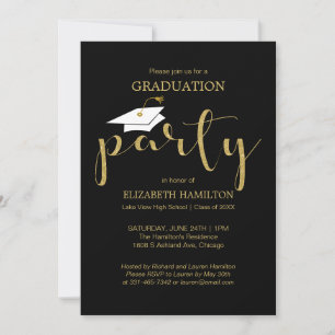 High School Grad Party Gold Glitter Invitations