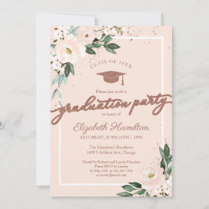High School Grad Party Pink Blush Floral Invitation