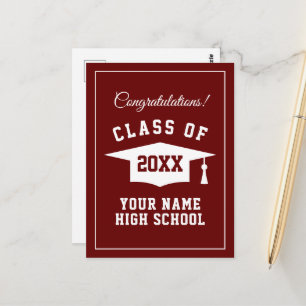 High School graduate maroon red postcards