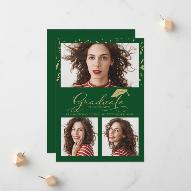 High School Graduation Announcement 3 Photo (Front/Back In Situ)