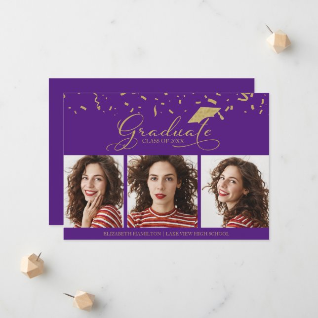 High School Graduation Announcement 3 Photo Cards (Front/Back In Situ)