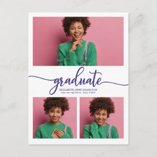 High School Graduation Announcement 3 Photo Postca Postcard