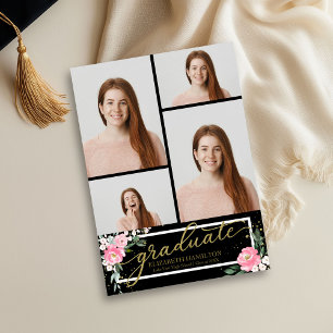 High School Graduation Announcement 4 Photo Floral