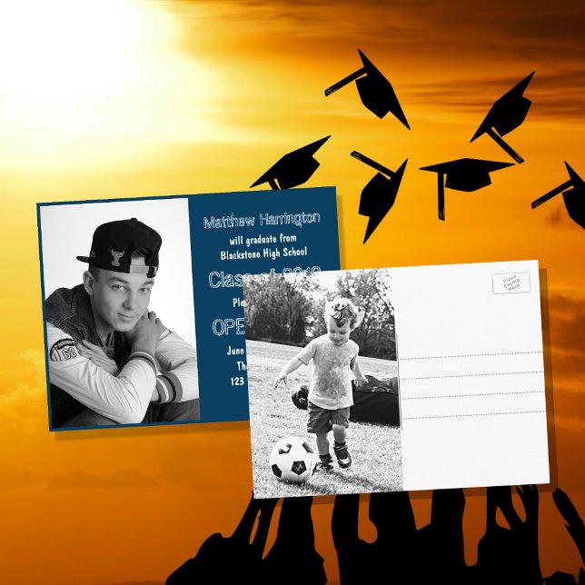 High School Graduation Blue Photo Postcard (Creator Uploaded)