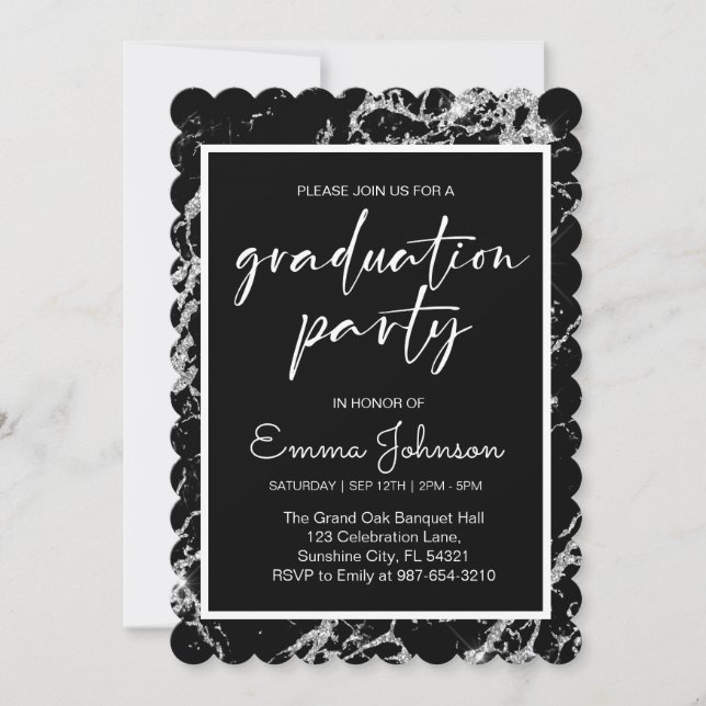 High School Graduation Class of 2025,black grd Invitation (Front)