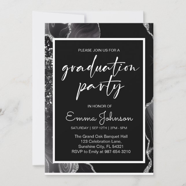 High School Graduation Class of 2025,black grd Invitation (Front)