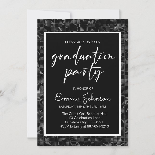 High School Graduation Class of 2025,black grd Invitation (Front)