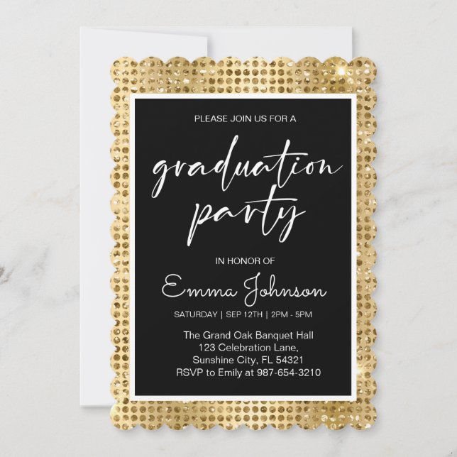 High School Graduation Class of 2025,gold grd Invitation (Front)