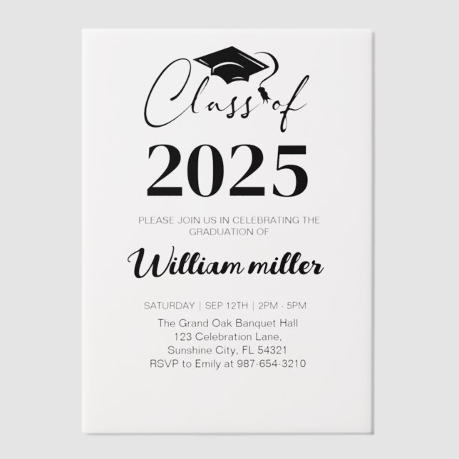 High School Graduation Class of 2025,Minimal grad Vellum Invitations (Front)