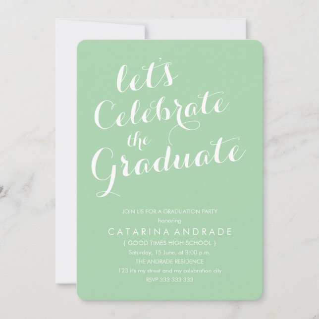 High School Graduation Party Green Script Photo Invitation (Front)