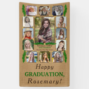 High School Graduation Party Photo Collage Rustic Banner
