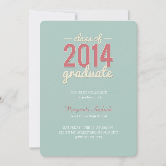 High School Graduation Party Photo Mint Pink 2014 Invitation (Front)