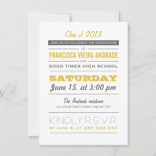High School Graduation Party Photo Yellow Grey Invitation (Front)