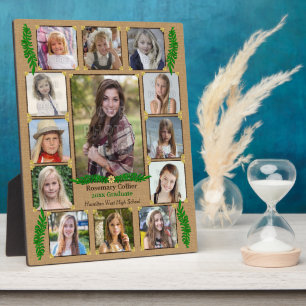High School Graduation Photo Collage Burlap Fern Plaque