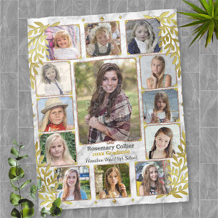 High School Graduation Photo Collage   Marble Gold Fleece Blanket