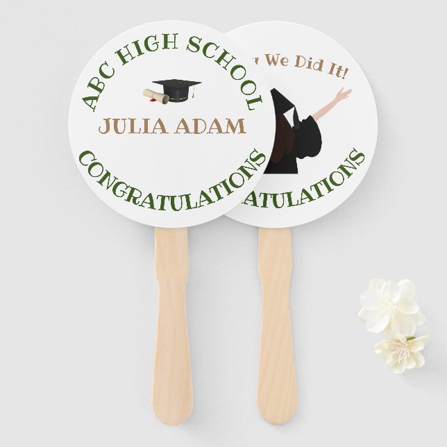 High School Graduation Senior celebration Script Hand Fan (Front and Back)