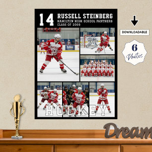 High School Hockey Senior Night 6 Photo Collage Poster