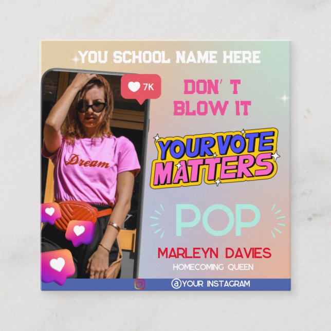  High School Homecoming Queen Vote Campaign Flyer Enclosure Card (Front)