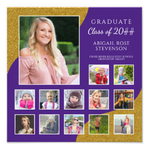 High School K-12 Photo Collage Purple and Gold Print