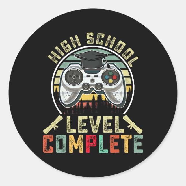 High School Level Complete Gamer School Graduation Classic Round Sticker (Front)