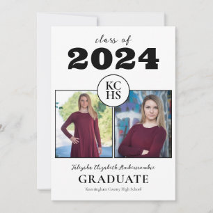 High School Modern Typography Two-Photo Graduate Announcement