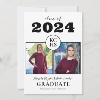 High School Modern Typography Two-Photo Graduate Announcement