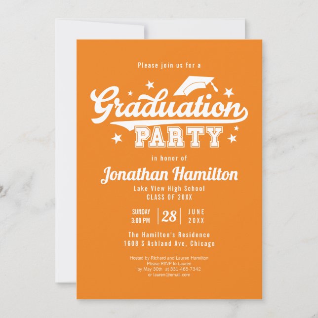 High School Orange Graduation Party Invitation (Front)