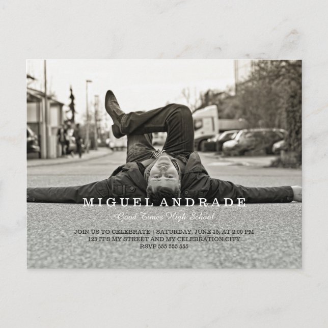 High School Photo Graduation Party Boys Modern Invitation Postcard (Front)