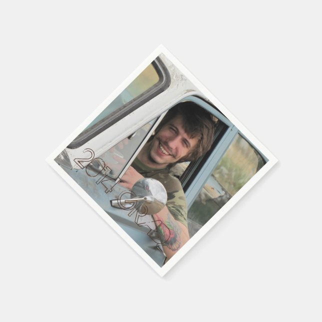 High School Photo Graduation Party Grunge Brown Napkin (Corner)