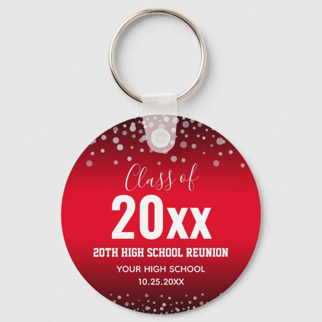 High School Reunion Any Year Confetti Red Key Ring (Front)