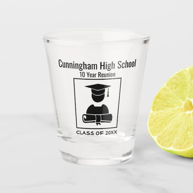 High School Reunion Custom Black Design Shot Glass (Front)