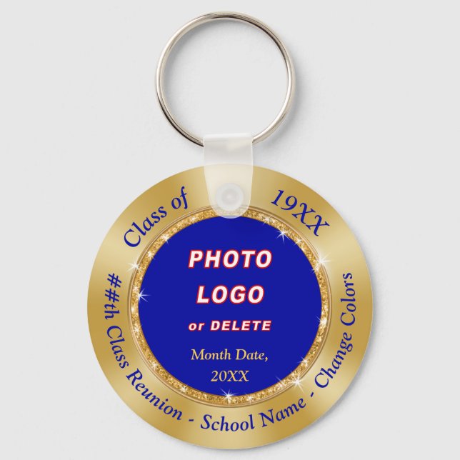 High School Reunion Favours, Personalised Blue Gol Key Ring (Front)