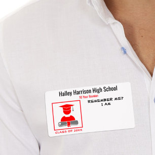 High School Reunion Red Grey Paper Name Tag