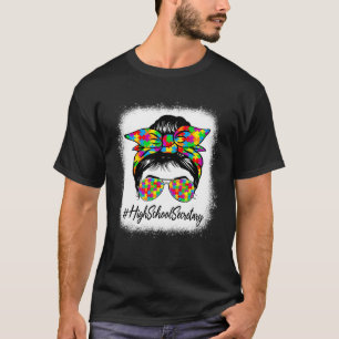 High School Secretary Messy Bun Women Autism Aware T-Shirt