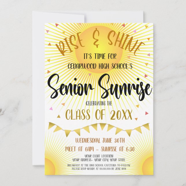 High School Senior Sunrise Event Party Invitation  (Front)