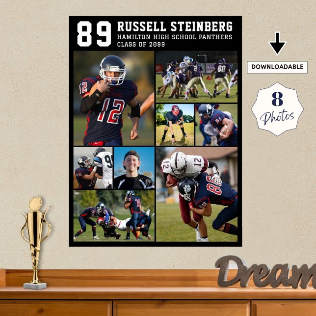 High School Sports Senior 8 Photo Collage Grad Poster (Creator Uploaded)