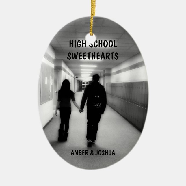 High School Sweethearts Ceramic Tree Decoration (Front)