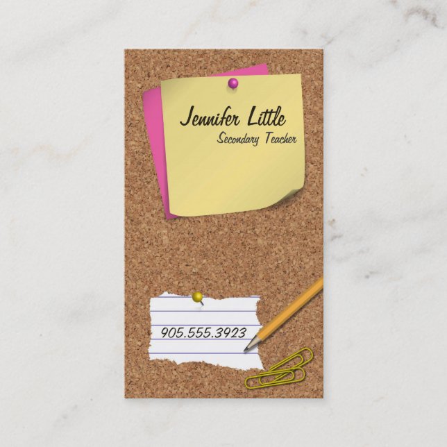 High School Teacher Business Card - Post It Note (Front)