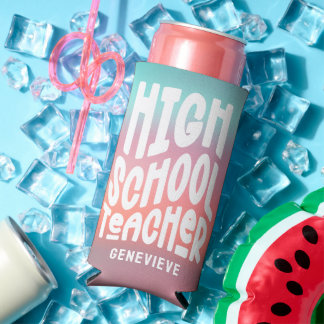 High School Teacher Pink Aqua Ombre Seltzer Can Cooler