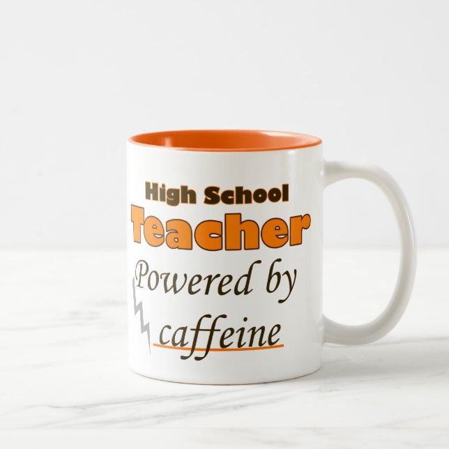 High School Teacher Powered by caffeine Two-Tone Coffee Mug (Right)