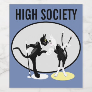 High Society cats in black and white dress Wine Label