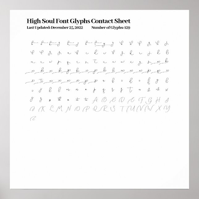 High Soul Font Glyphs Contact Sheet Poster (Front)