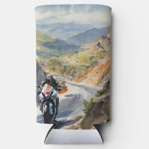 High-Speed Adventure in Vibrant Mountain Landscape Seltzer Can Cooler