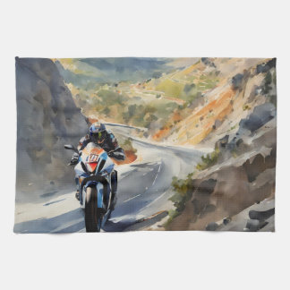 High-Speed Adventure in Vibrant Mountain Landscape Tea Towel