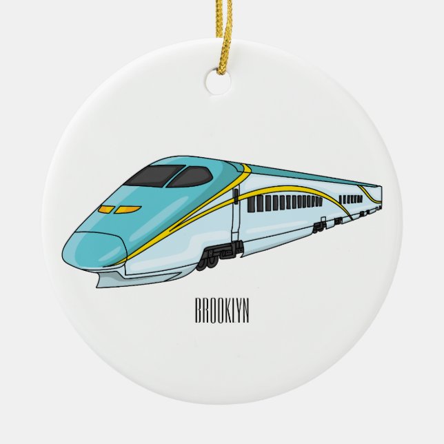 High speed bullet train cartoon illustration  ceramic tree decoration (Front)