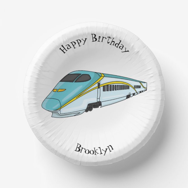 High speed bullet train cartoon illustration paper plate (Front)