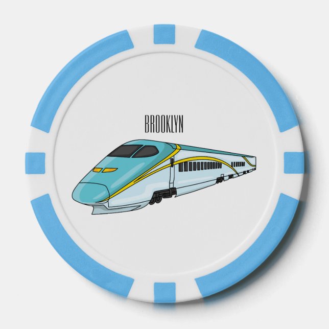 High speed bullet train cartoon illustration poker chips (Front)