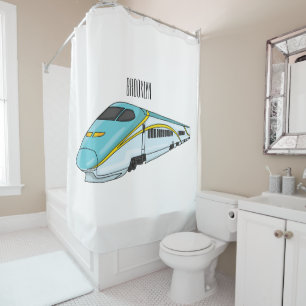 High speed bullet train cartoon illustration shower curtain